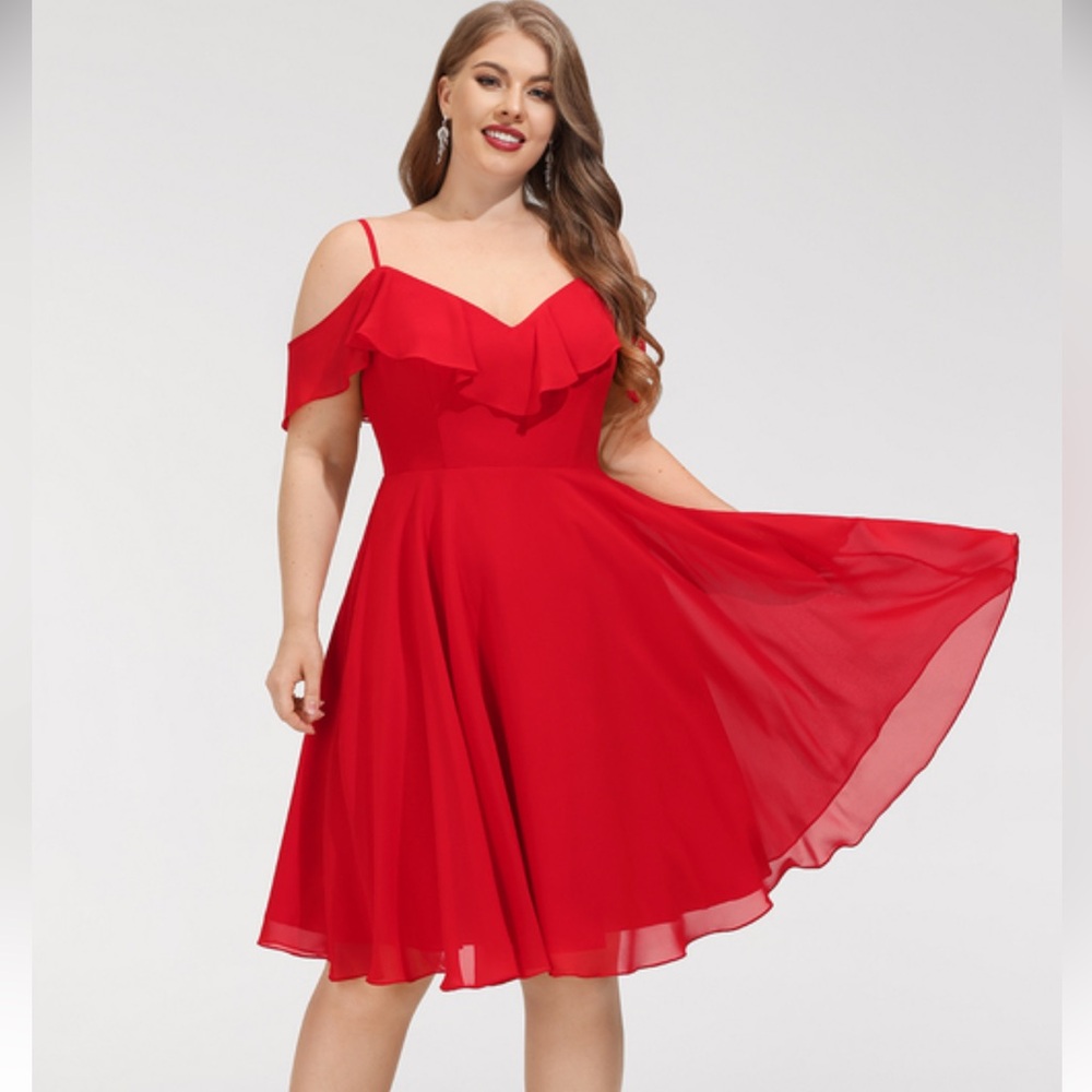 JJs House Red A-Line Cold Shoulder Midi Dress